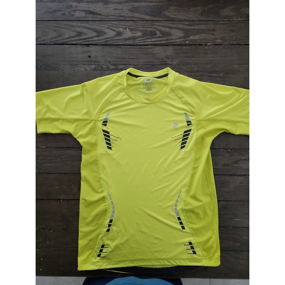 FILA Sports Shirt Mens Medium Performance Running Neon Yellow Breathable Light